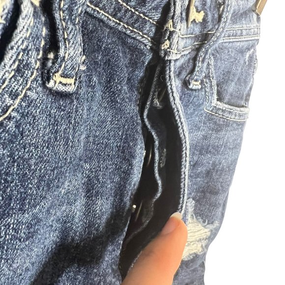 Hollister Ultra High Rise Distressed Cut Off Dark Wash Denim Shorts 00 - Picture 5 of 9